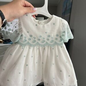White Baby Dress with jadeEmbroidery
